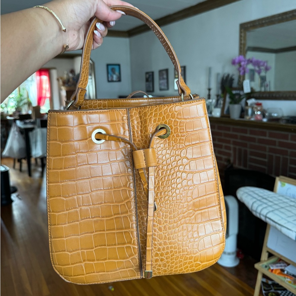 Zara Brand Yellow/ Mustard Faux Crocodile Purse with Long Strap Available